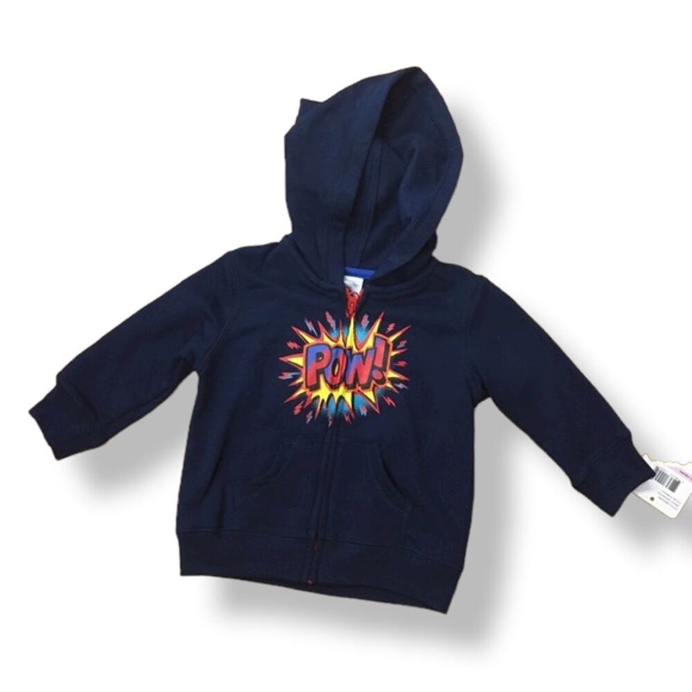 Cuddle Bear Boys Hoodie Size 9 Months Navy Blue POW‎ Orange Graphic Graffiti NEW